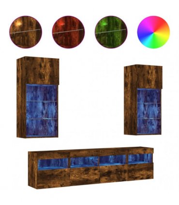 vidaXL 5 Piece TV Wall Units with LED Smoked Oak Engineered Wood