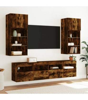 vidaXL 5 Piece TV Wall Units with LED Smoked Oak Engineered Wood
