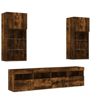 vidaXL 5 Piece TV Wall Units with LED Smoked Oak Engineered Wood