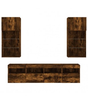 vidaXL 5 Piece TV Wall Units with LED Smoked Oak Engineered Wood