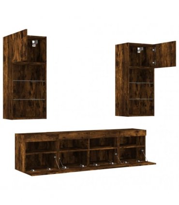 vidaXL 5 Piece TV Wall Units with LED Smoked Oak Engineered Wood
