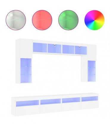 vidaXL 8 Piece TV Wall Cabinet Set with LED Lights White
