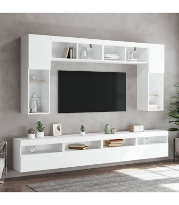 vidaXL 8 Piece TV Wall Cabinet Set with LED Lights White