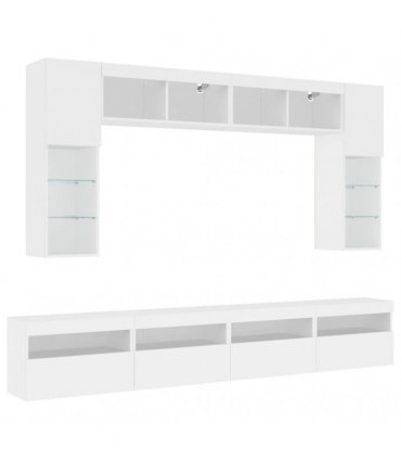 vidaXL 8 Piece TV Wall Cabinet Set with LED Lights White