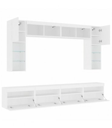 vidaXL 8 Piece TV Wall Cabinet Set with LED Lights White