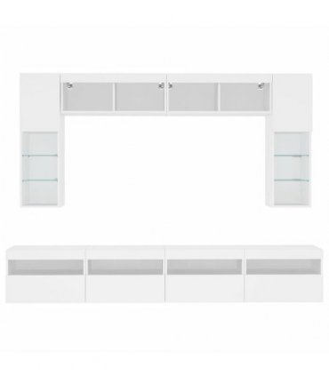 vidaXL 8 Piece TV Wall Cabinet Set with LED Lights White