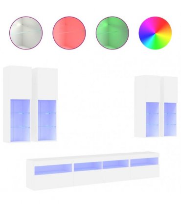 vidaXL 7 Piece TV Wall Cabinet Set with LED Lights White