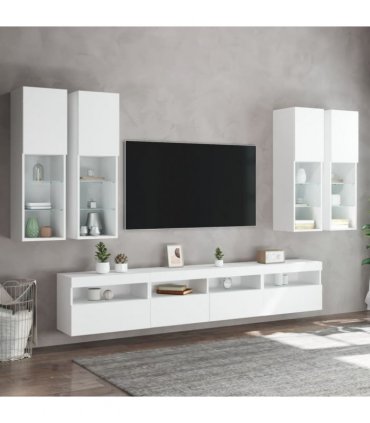 vidaXL 7 Piece TV Wall Cabinet Set with LED Lights White