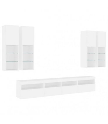 vidaXL 7 Piece TV Wall Cabinet Set with LED Lights White