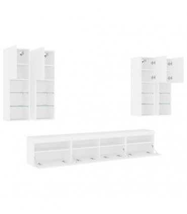 vidaXL 7 Piece TV Wall Cabinet Set with LED Lights White