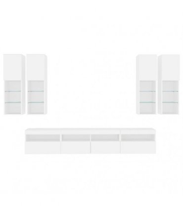 vidaXL 7 Piece TV Wall Cabinet Set with LED Lights White