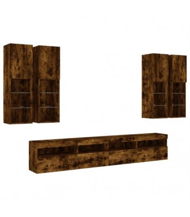 vidaXL 7 Piece TV Wall Cabinet Set with LED Lights Smoked Oak