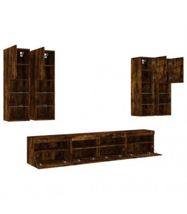 vidaXL 7 Piece TV Wall Cabinet Set with LED Lights Smoked Oak