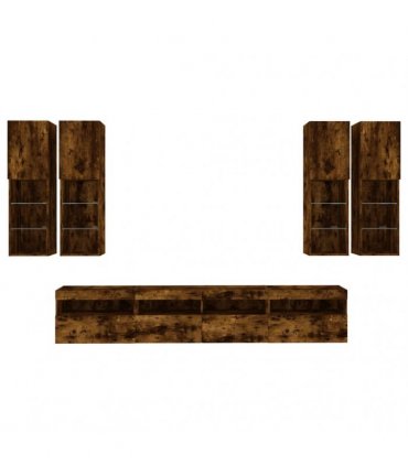 vidaXL 7 Piece TV Wall Cabinet Set with LED Lights Smoked Oak