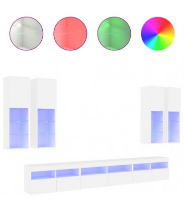 vidaXL 7 Piece TV Wall Cabinet Set with LED Lights White