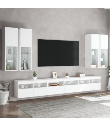 vidaXL 7 Piece TV Wall Cabinet Set with LED Lights White