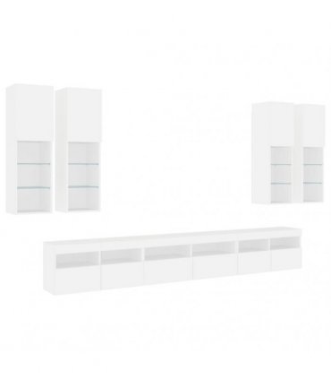 vidaXL 7 Piece TV Wall Cabinet Set with LED Lights White
