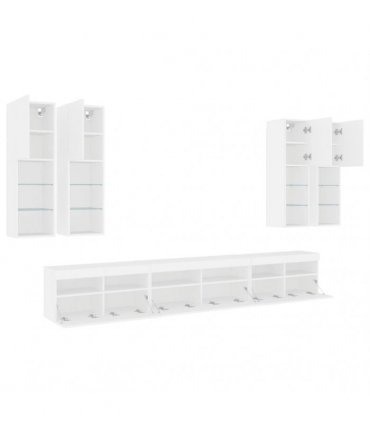 vidaXL 7 Piece TV Wall Cabinet Set with LED Lights White