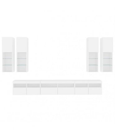 vidaXL 7 Piece TV Wall Cabinet Set with LED Lights White