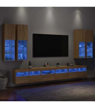 vidaXL 7 Piece TV Wall Cabinet Set with LED Lights Sonoma Oak