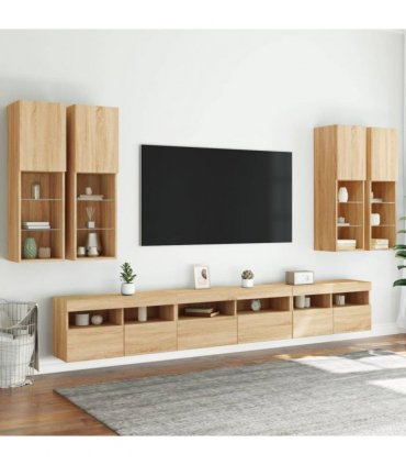 vidaXL 7 Piece TV Wall Cabinet Set with LED Lights Sonoma Oak