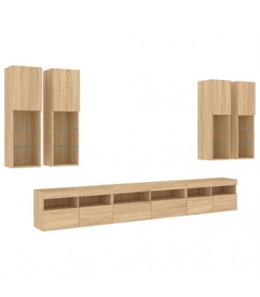 vidaXL 7 Piece TV Wall Cabinet Set with LED Lights Sonoma Oak