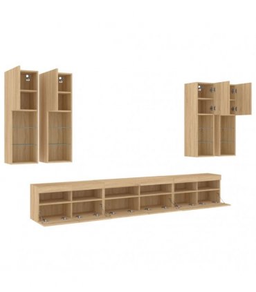 vidaXL 7 Piece TV Wall Cabinet Set with LED Lights Sonoma Oak