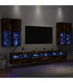 vidaXL 7 Piece TV Wall Cabinet Set with LED Lights Smoked Oak