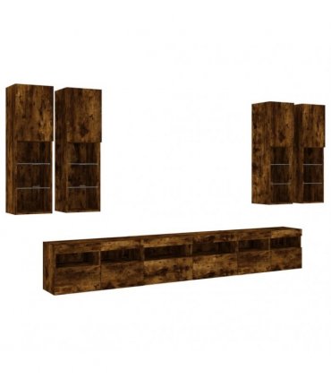 vidaXL 7 Piece TV Wall Cabinet Set with LED Lights Smoked Oak