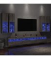 vidaXL 7 Piece TV Wall Cabinet Set with LED Lights Grey Sonoma