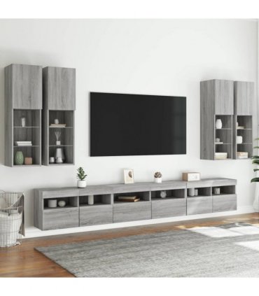 vidaXL 7 Piece TV Wall Cabinet Set with LED Lights Grey Sonoma