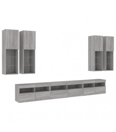 vidaXL 7 Piece TV Wall Cabinet Set with LED Lights Grey Sonoma