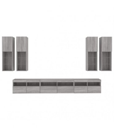 vidaXL 7 Piece TV Wall Cabinet Set with LED Lights Grey Sonoma