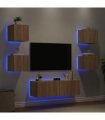 vidaXL 5 Piece TV Wall Cabinets with LED Lights Sonoma Oak