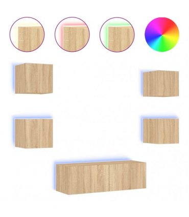 vidaXL 5 Piece TV Wall Cabinets with LED Lights Sonoma Oak
