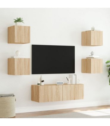 vidaXL 5 Piece TV Wall Cabinets with LED Lights Sonoma Oak