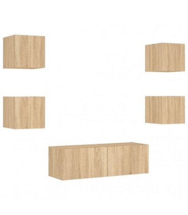 vidaXL 5 Piece TV Wall Cabinets with LED Lights Sonoma Oak