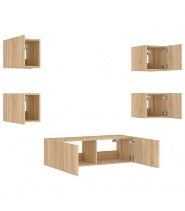 vidaXL 5 Piece TV Wall Cabinets with LED Lights Sonoma Oak
