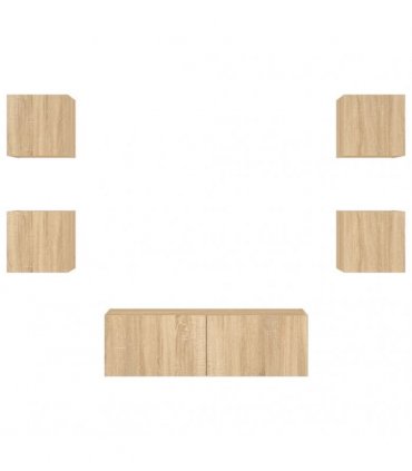 vidaXL 5 Piece TV Wall Cabinets with LED Lights Sonoma Oak