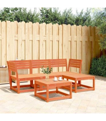 vidaXL 4 Piece Garden Lounge Set Wax Brown Solid Wood Pine