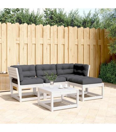 vidaXL 4 Piece Garden Lounge Set with Cushions White Solid Wood Pine