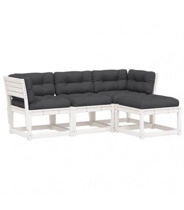 vidaXL 4 Piece Garden Lounge Set with Cushions White Solid Wood Pine