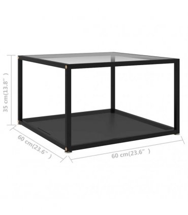 vidaXL Coffee Table Transparent and Black 60x60x35 cm Tempered Glass