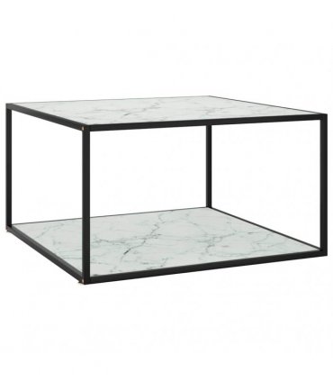 vidaXL Coffee Table Black with White Marble Glass 90x90x50 cm