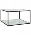 vidaXL Coffee Table Black with White Marble Glass 90x90x50 cm