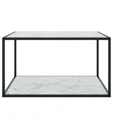 vidaXL Coffee Table Black with White Marble Glass 90x90x50 cm