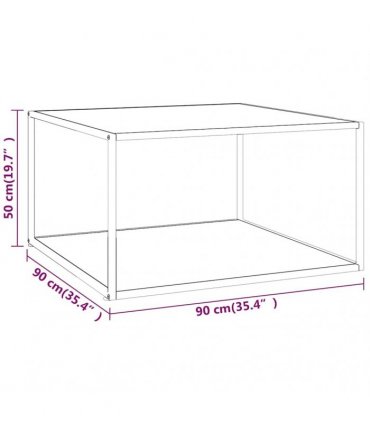 vidaXL Coffee Table Black with White Marble Glass 90x90x50 cm