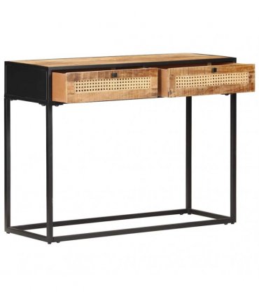 vidaXL Console Table 100x35x75 cm Rough Mango Wood and Natural Cane