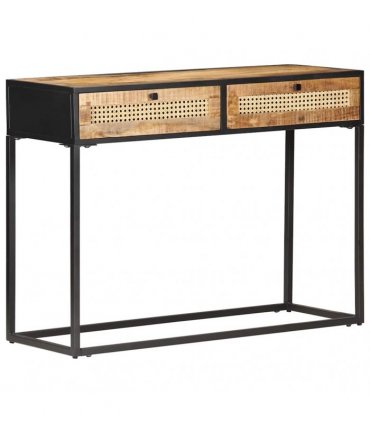 vidaXL Console Table 100x35x75 cm Rough Mango Wood and Natural Cane