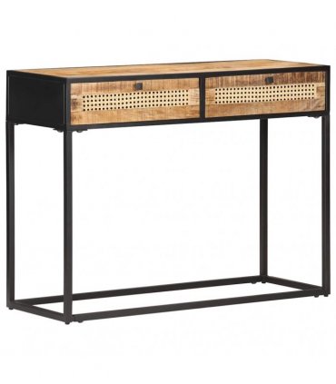 vidaXL Console Table 100x35x75 cm Rough Mango Wood and Natural Cane